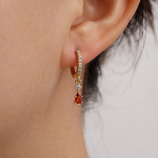 Gold Earrings with Orange Cubic Zirconia - 2nd Piercing