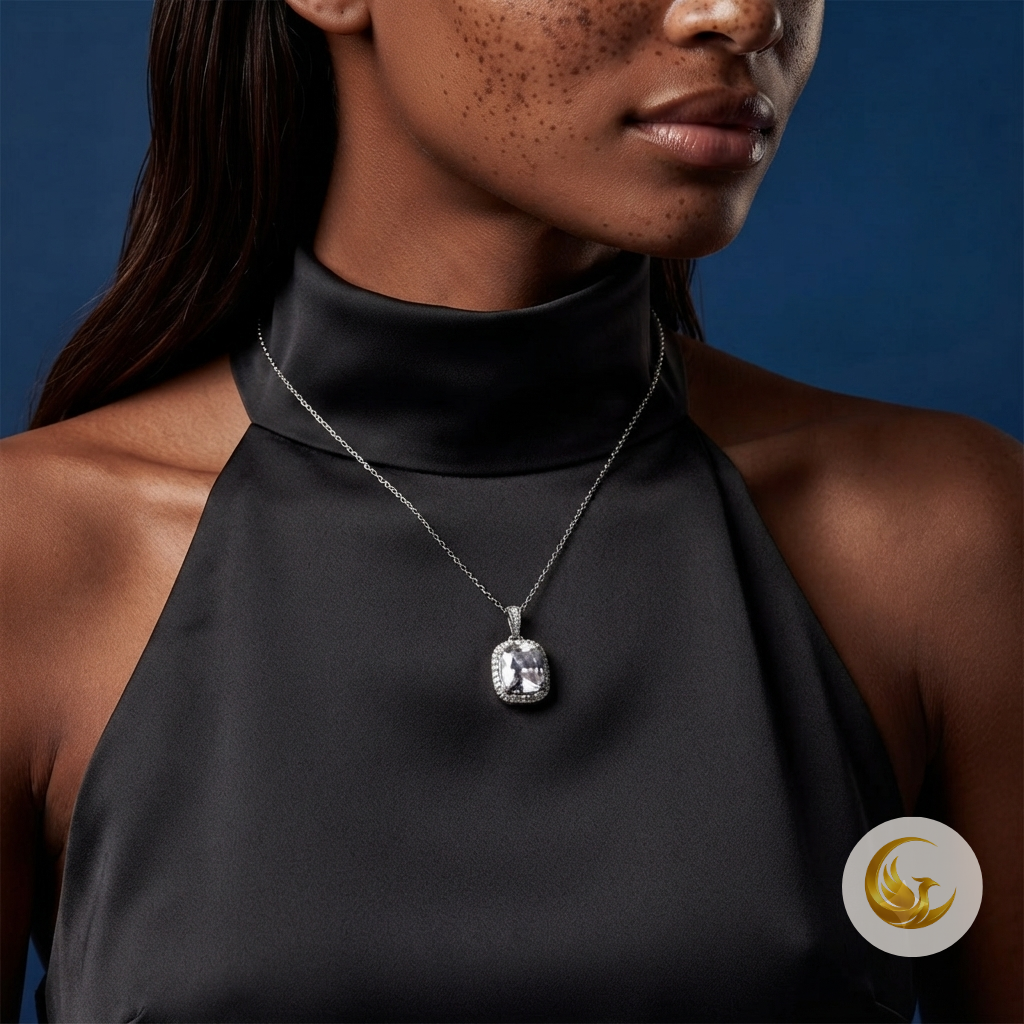 Colar Feminino em Prata 925 com Pendente Retangular Brilhante