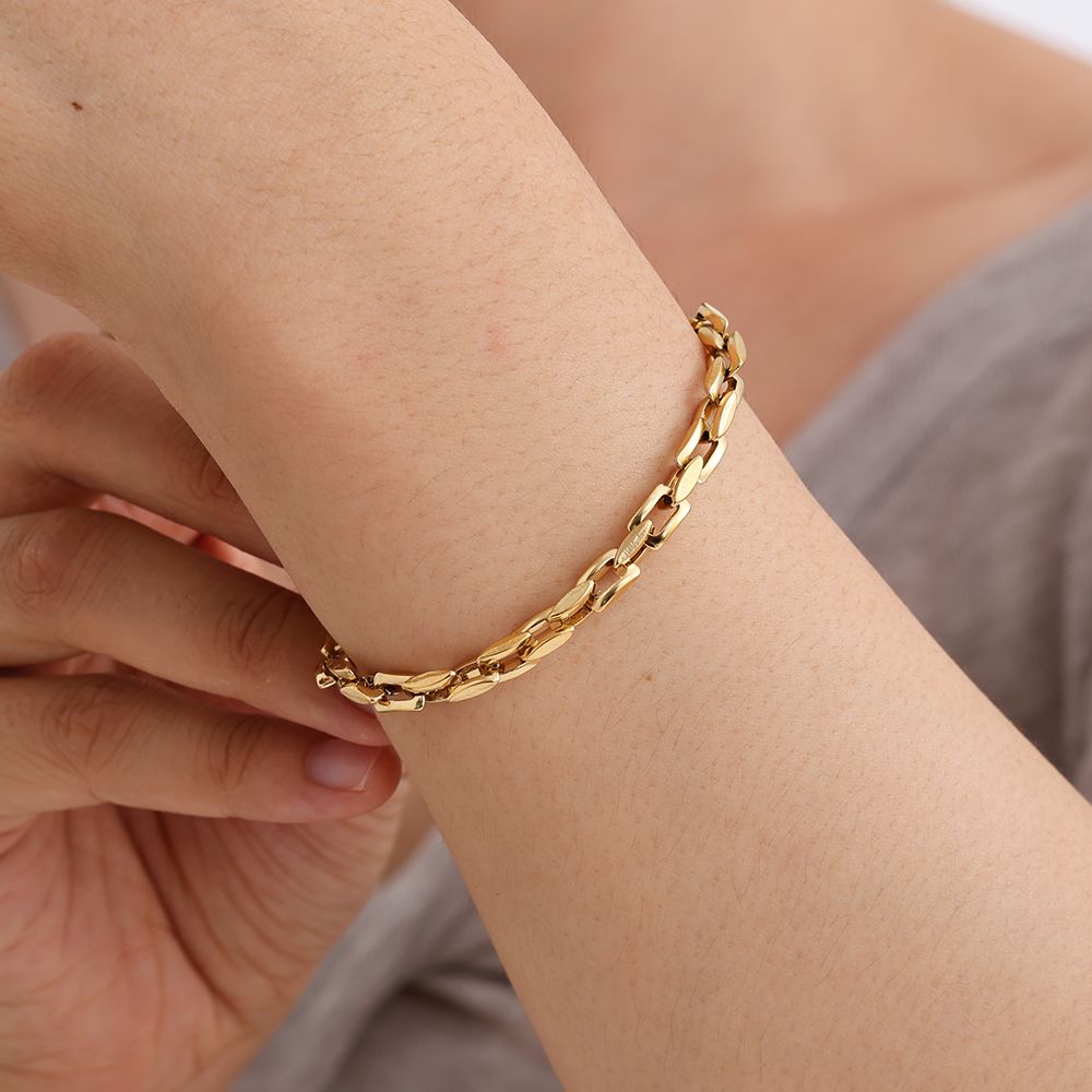 Pulseira Dourada em Elos Ovais