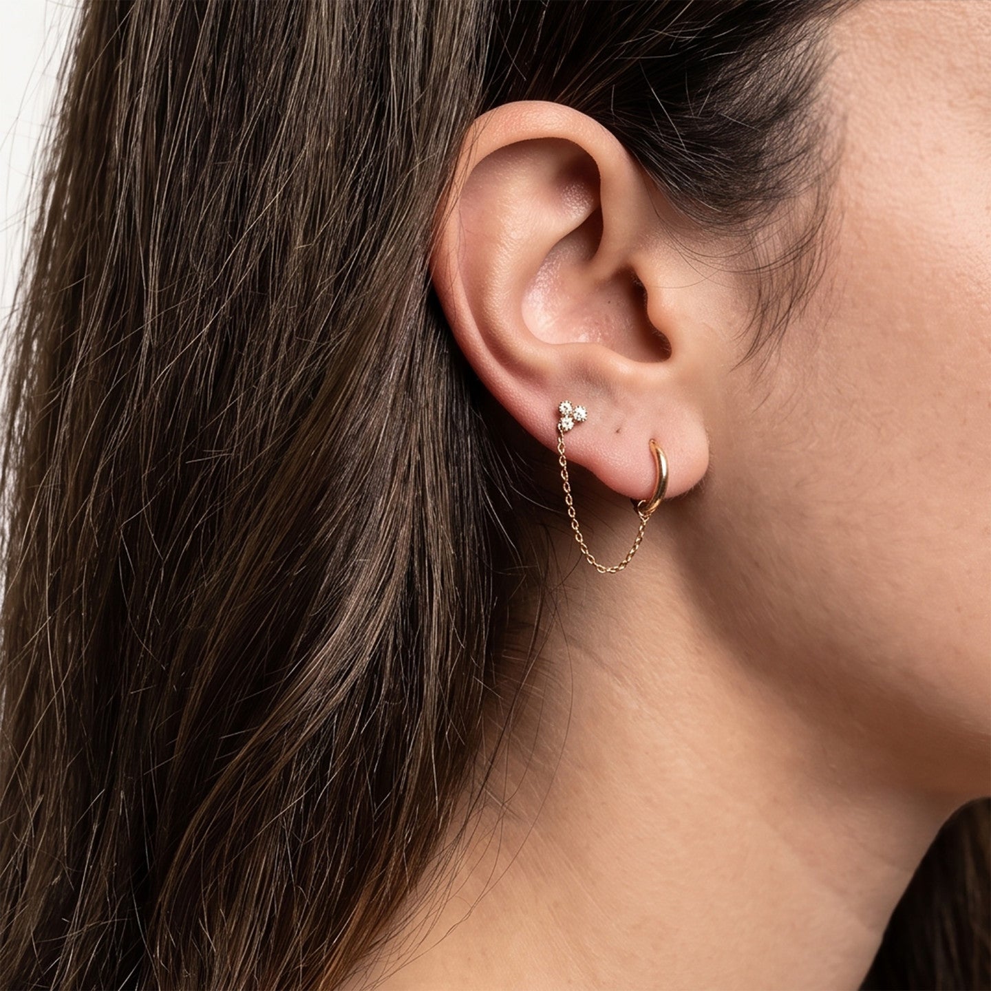 Piercing Duplo em Aço Dourado com Zircônia