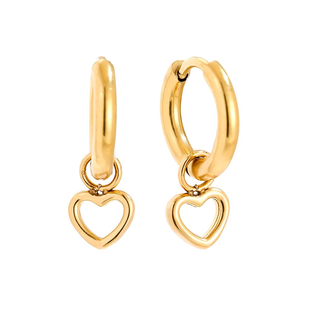Hoop Earrings with Hollow Heart - 2nd Piercing