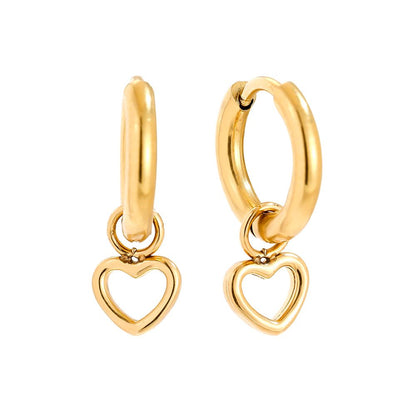 Hoop Earrings with Hollow Heart - 2nd Piercing
