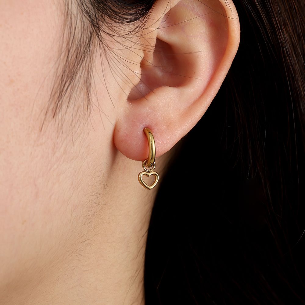 Hoop Earrings with Hollow Heart - 2nd Piercing