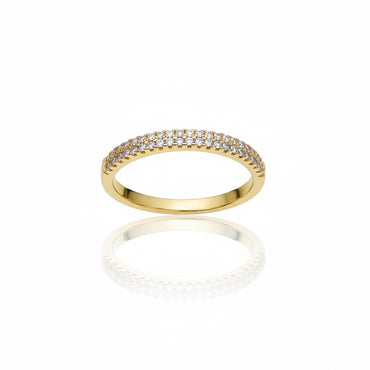 Gold-plated ring studded with cubic zirconia.
