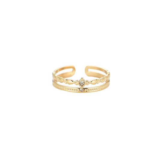 Anel Dourado Ajustável de Aro Duplo com Cristais Delicados