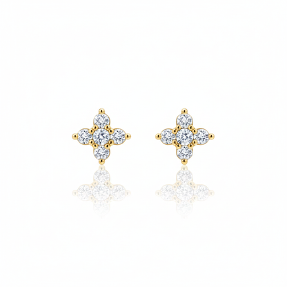 Gold-plated stainless steel earrings with a sparkling cubic zirconia flower.