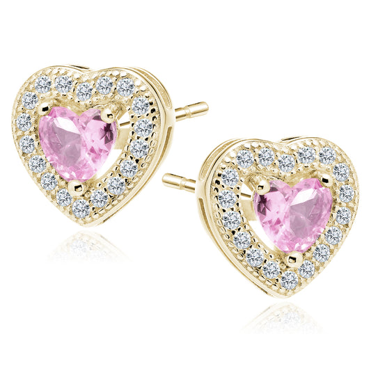 Brincos de Coração Rosa com Zircónias em banho 14K