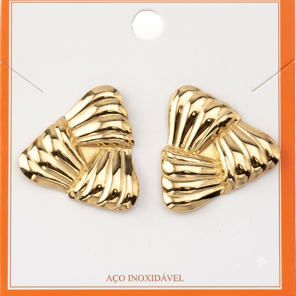 Brincos Femininos Dourados em Aço Inoxidável com Design Texturado