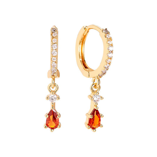 Gold Earrings with Orange Cubic Zirconia - 2nd Piercing