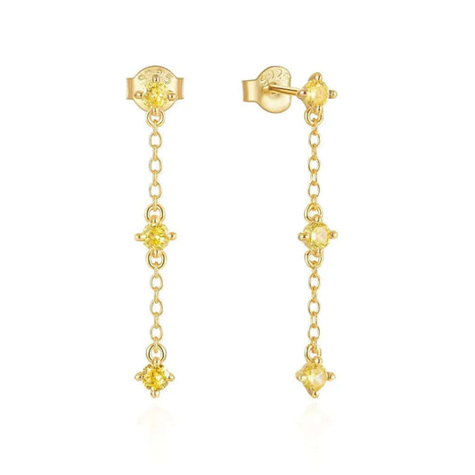 Brincos Dourados com Zircónias Amarelas em banho 14K