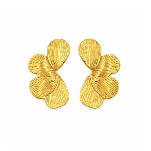 Brincos Femininos Dourados com Design Orgânico de Pétalas