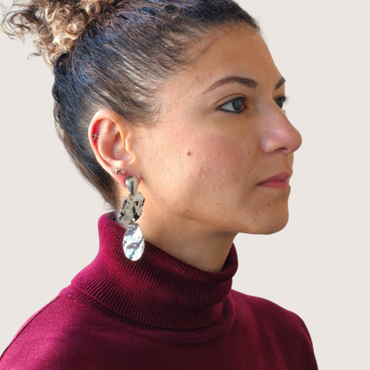 Organic Silver Dangle Earrings in Stainless Steel