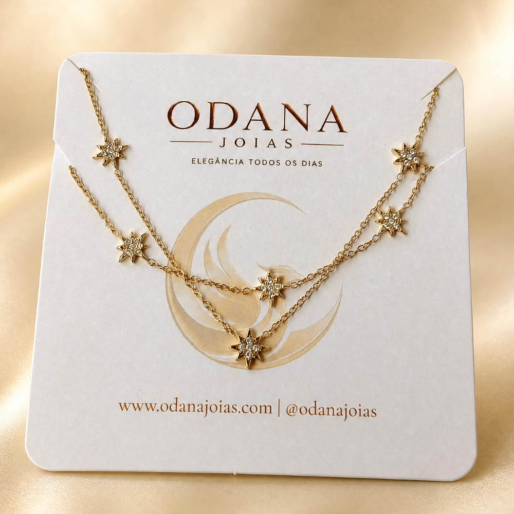 Conjunto Dourado em Aço tranquilo com Pendentes de Estrelas