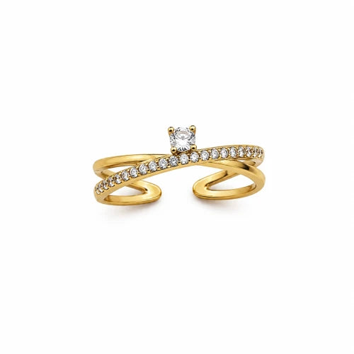 Anel Feminino Dourado Ajustável com Zircónias