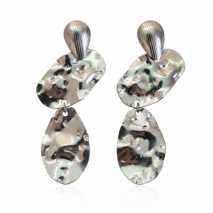 Organic Silver Dangle Earrings in Stainless Steel