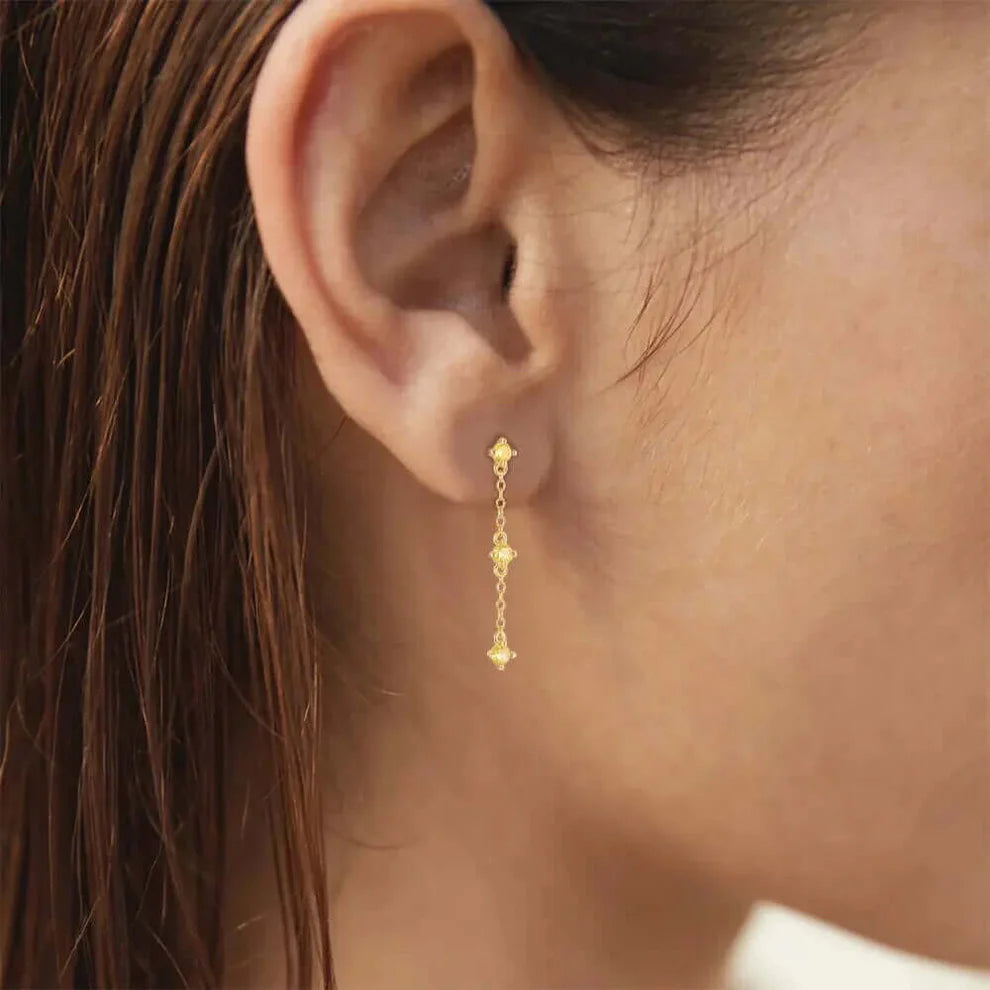 Brincos Dourados com Zircónias Amarelas em banho 14K