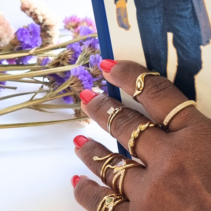 Geometric Gold Ring with Lilac Stone and Cubic Zirconia