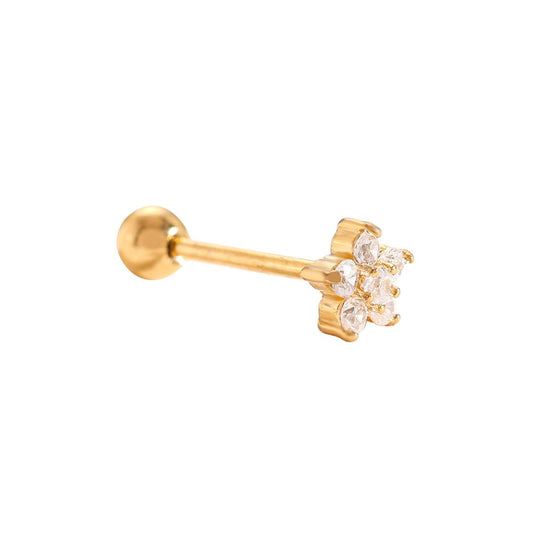 Piercing de Orelha banhado em Forma de Flor com Zircónias