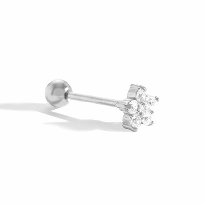 Ear piercing plated in a flower shape with cubic zirconia.