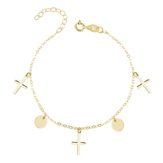 Pulseira Dourada Cruz e Medalha Lisa em banho 14K