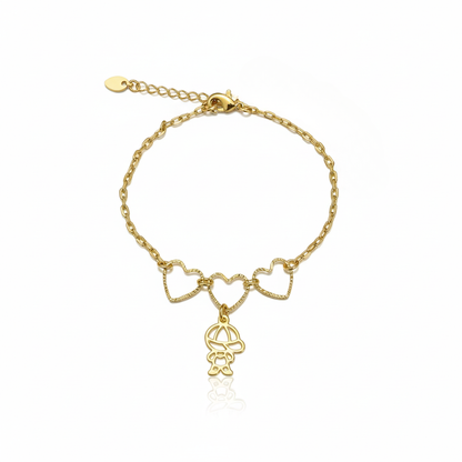 Pulseira com Corações Vazados com Menino em banho 18K