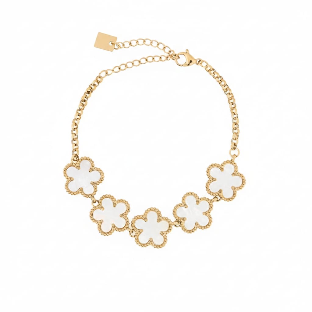 Pulseira em Aço Dourado com 5 Trevos Pretos