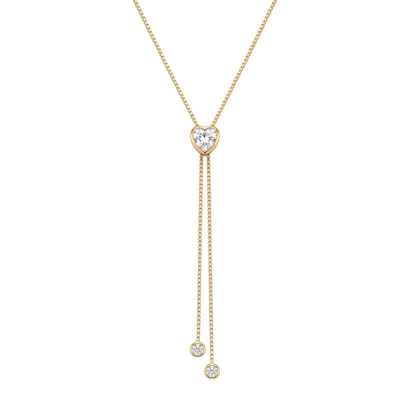 Colar Longo em Aço Dourado com Pendente Coração e Zircônia