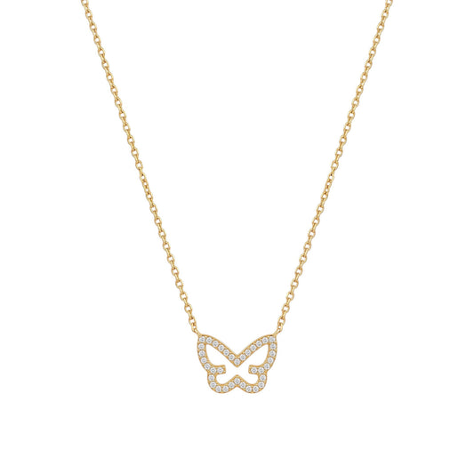 Colar Feminino em Aço Dourado com Pendente de Borboleta