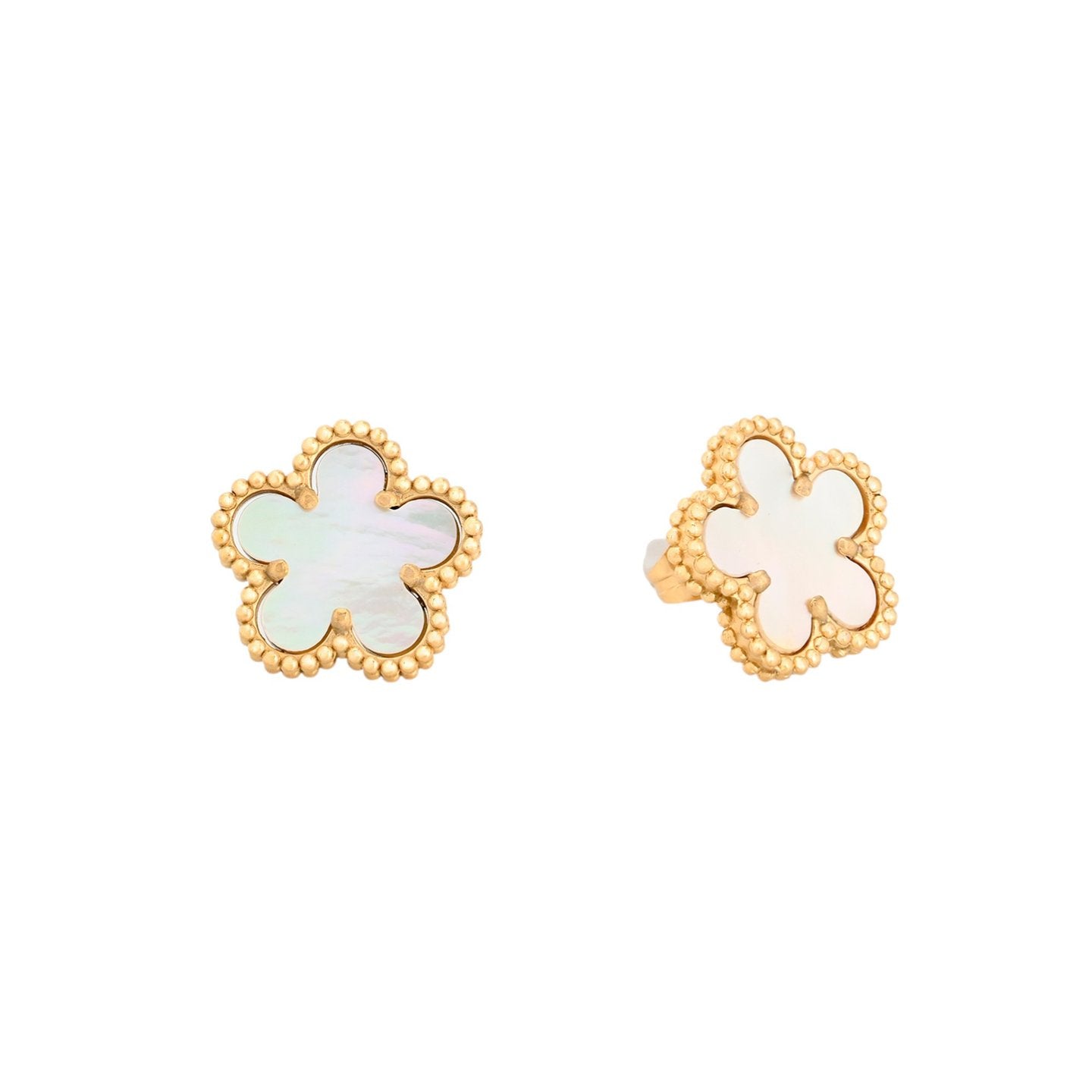 Gold-tone steel earrings with a black clover.