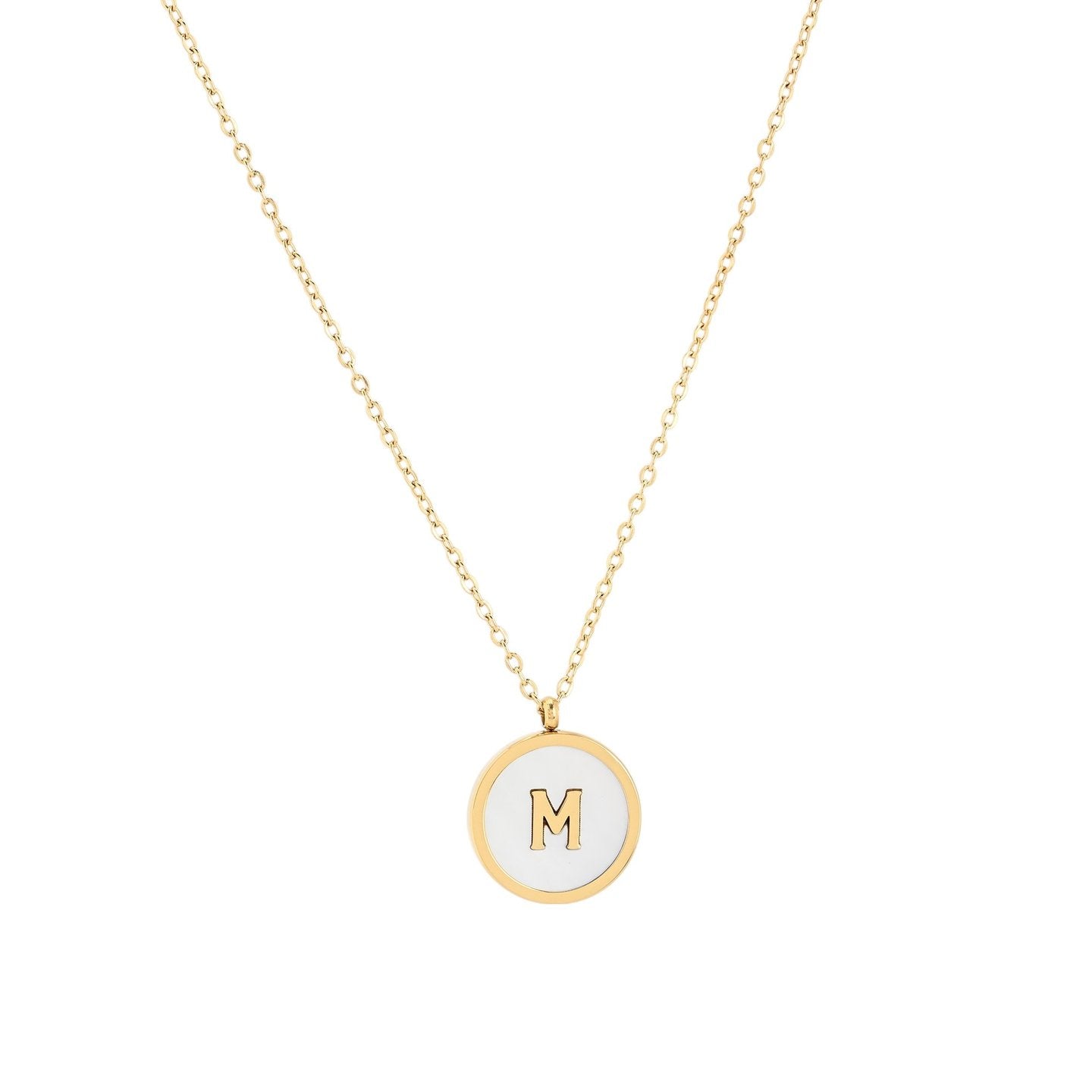 Colar Dourado com Inicial em Madrepérola em Aço Inoxidável