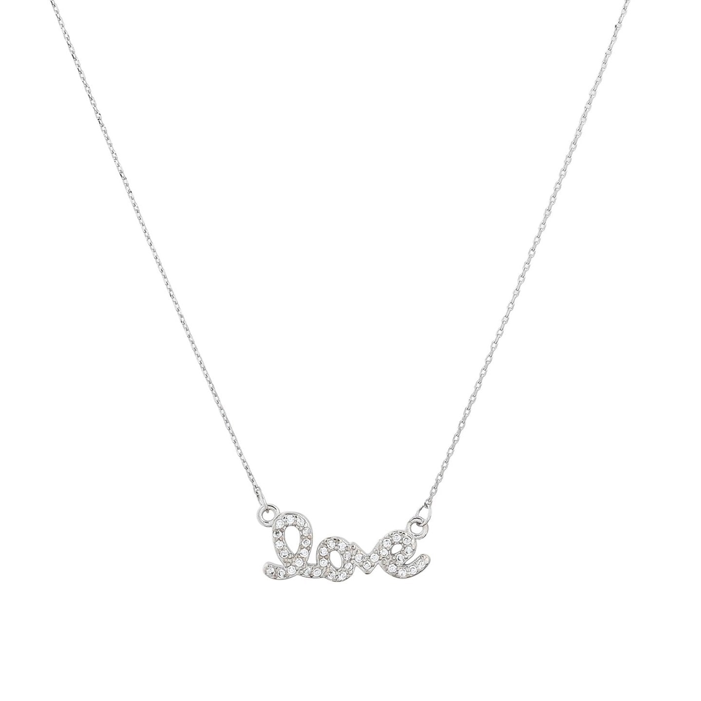 Colar Feminino em Prata 925 com Pingente Love e Brilhantes