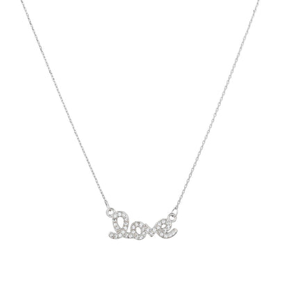 Colar Feminino em Prata 925 com Pingente Love e Brilhantes
