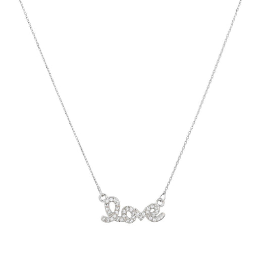 Colar Feminino em Prata 925 com Pingente Love e Brilhantes