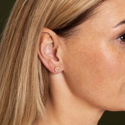 Conjunto Feminino Banhado a Ouro 14k com Coração Rosa